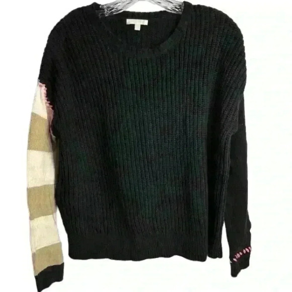 Lisa Todd Women's XS Black Knit Pullover Sweater with Colorful Sleeve - Picture 1 of 12
